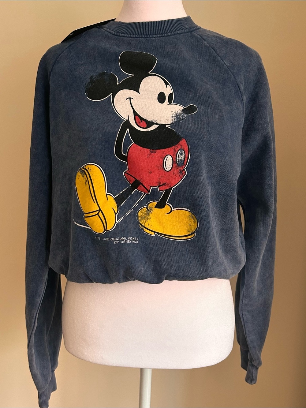 Zara Disney Colab Mickey Mouse sweatshirt Cropped Blue Vintage looking Women’s S